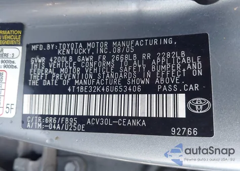 2006 Toyota Camry Le из США, поврежденный, VIN 4T1BE32K46U653406